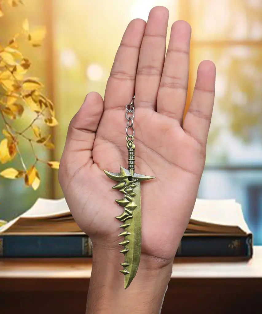 [Spine Sword] Dragon Spine Sword Keychain | Golden Spiked Blade Replica | Medieval Warrior Metal Key Ring | Fantasy Collectible