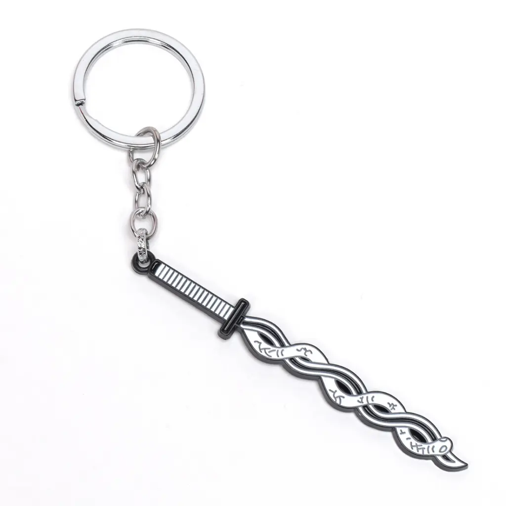 Serpent Blade Keychain | Dual Snake Sword Metal Key Ring | Anime-Inspired Collectible | Monochrome Design for Fans