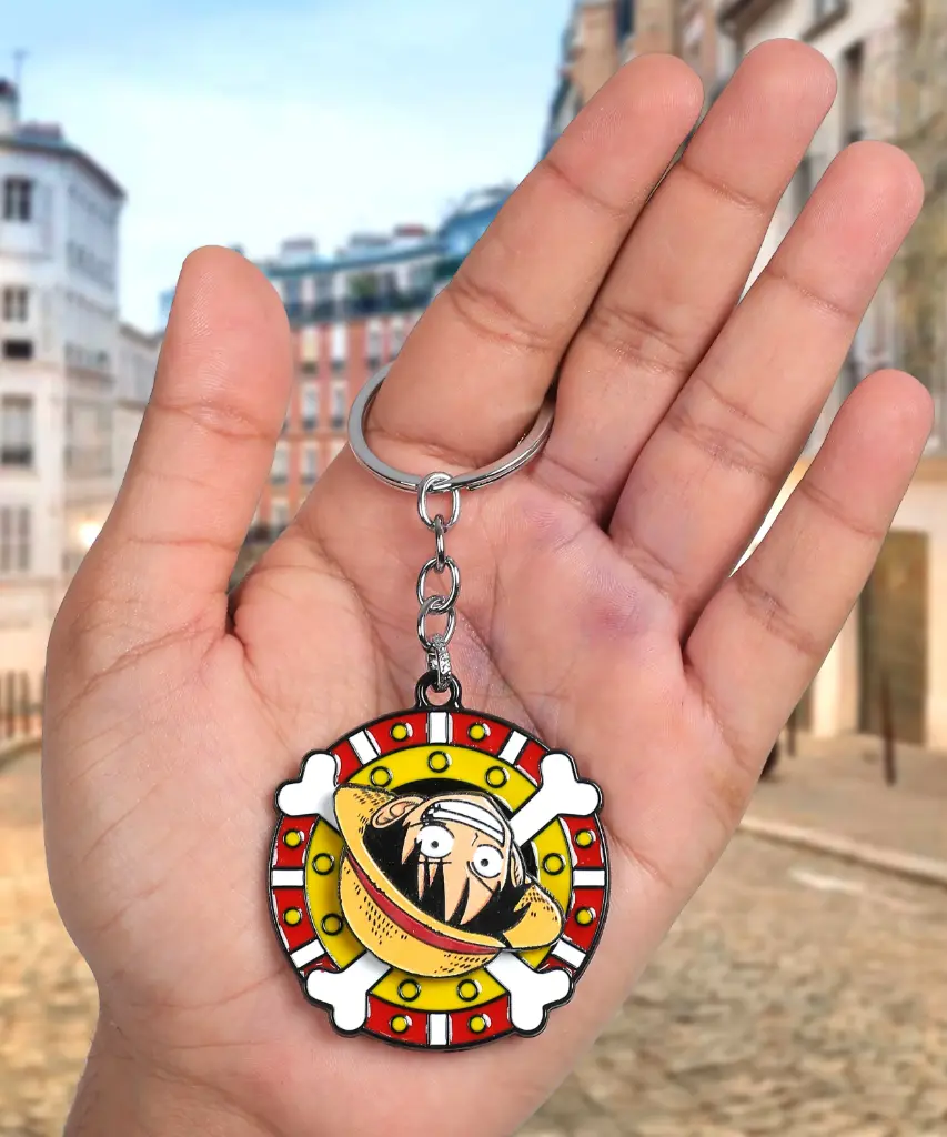 [Luffy Face Rotate] Monkey D. Luffy Smiling Face Rotating Metal keychain | One Piece Anime Revolving Metal key rings 