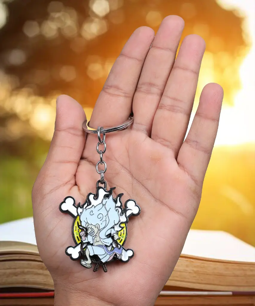 Monkey D. Luffy Gear 5 Running Rotating Metal Keychain | One Piece Anime Revolving Key rings 