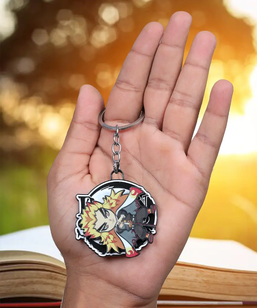 Flame Swordsman Standing Rengoku Rotating Metal keychain | Demon Slayer Anime Revolving key rings 