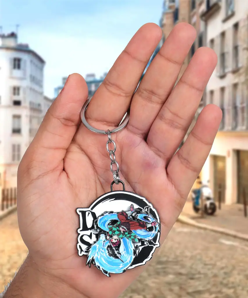 Powerful Water Dragon Swordsman Tanjiro Rotating Metal keychain | Demon Slayer Anime Revolving key Rings 