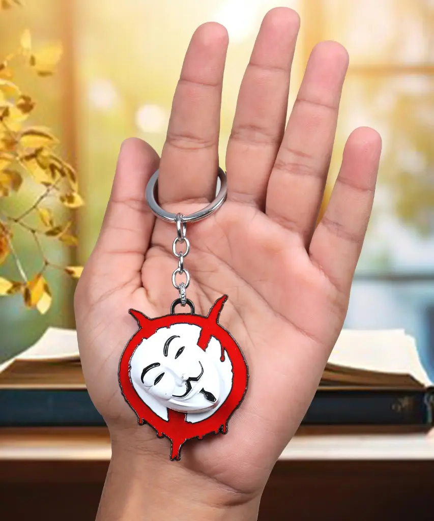 White Mask Vendetta Rotating Metal keychain 