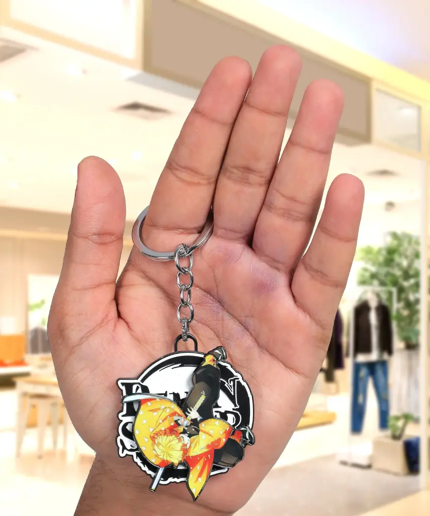 Thunder Strike Swordsman Bend Zenitsu Rotating Metal keychain | Demon Slayers Anime Revolving key rings 