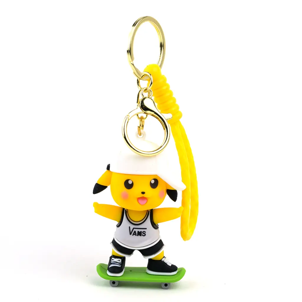 Cute Pikachu Skateboard Keychain | Pokémon Anime Figure Key Ring | Skater Style Bag Charm