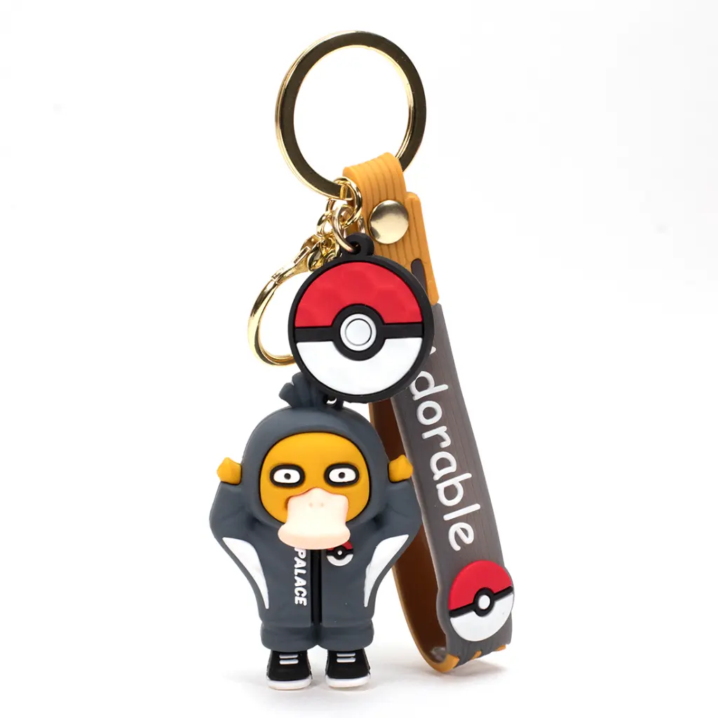 Streetwear Psyduck Keychain in Hoodie Jumpsuit | Adorable Pokémon Figure with Poké Ball Charm & Logo Strap