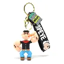 Vintage Popeye Figure Keychain | Strong Sailor Man with Anchor Tattoo & Black Wrist Strap | Nostalgic Cartoon Key Holder