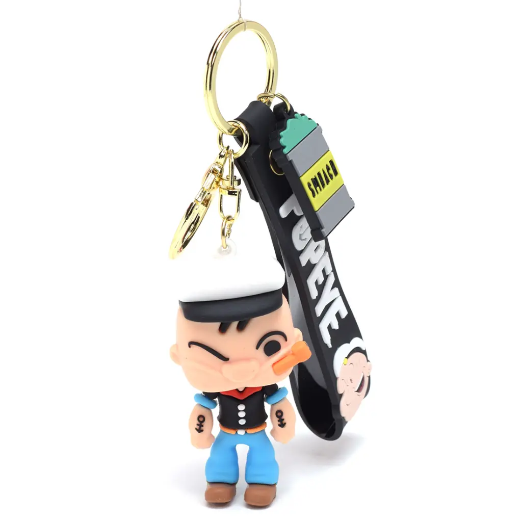 Fat Face Popeye the Sailor Man Keychain - Classic Cartoon Figure with Spinach Can Charm | Popeye Logo Strap Key Ring Collectible