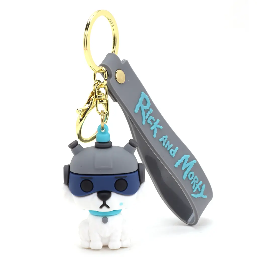 Snuffles / Snowball Dog Keychain - Rick and Morty Figure with Mind-Control Helmet | Adult Swim Key Ring Accessory