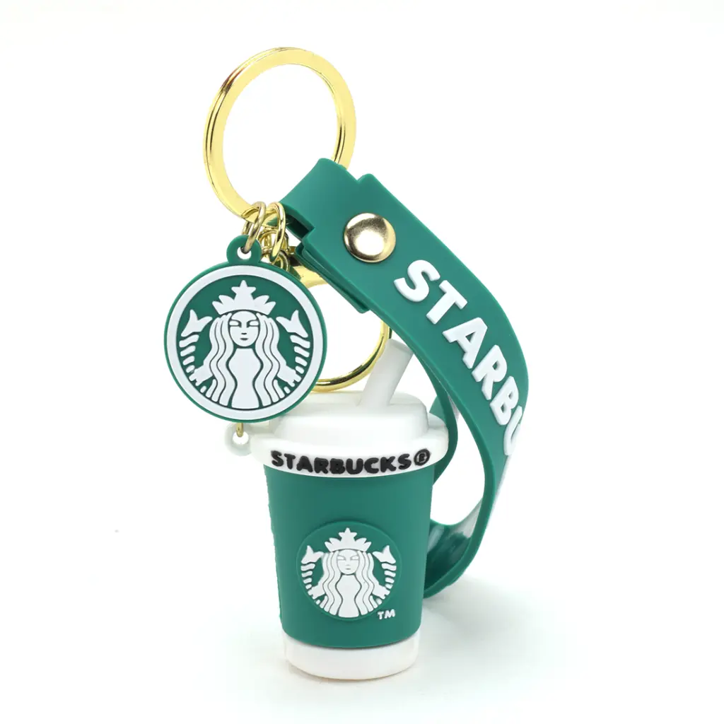 [Green Coffee] Starbucks Coffee Cup Keychain - Iced Drink Charm with Siren Logo & Green Wrist Strap | Cute Accessory Key Ring