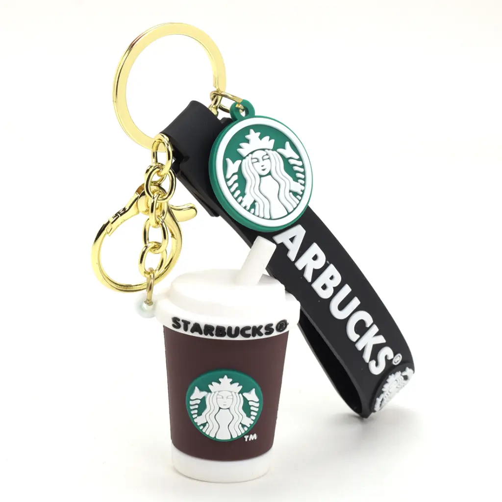 [Brown  Fat Coffee] Starbucks Coffee Cup Keychain - Brown Espresso Drink Charm with Siren Logo & Black Wrist Strap