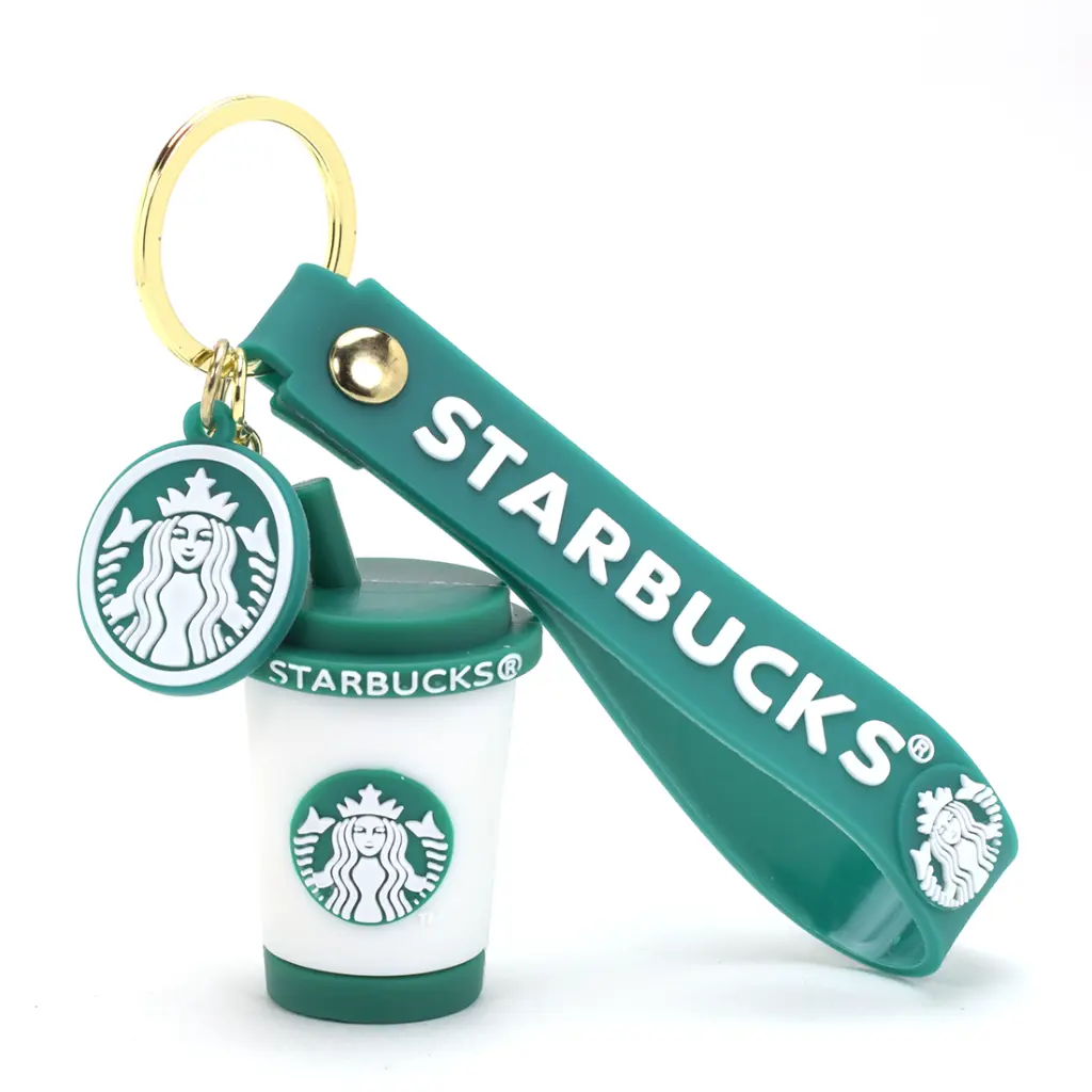 [White Green  Coffee] Starbucks Cold Cup Keychain - Green Iced Drink Charm with Siren Logo & Wrist Strap | Coffee Fan Key Ring
