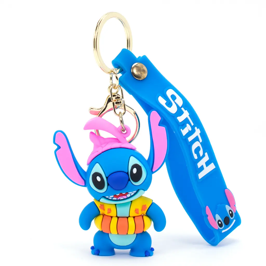 Stitch Beach Ready Keychain in Life Vest - Disney Lilo & Stitch Figure with Blue Logo Strap | Vacation Key Ring