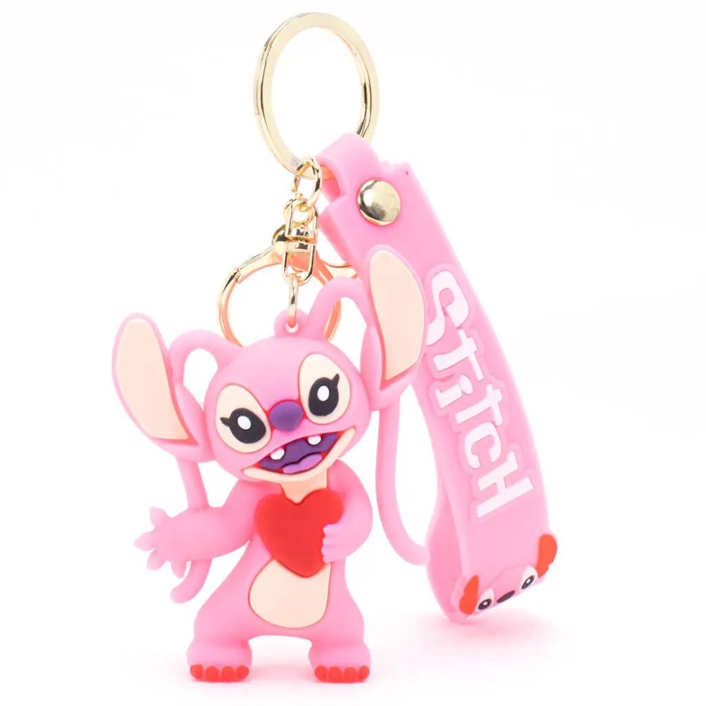 Cute Pink Angel Figure Keychain | Experiment 624 with Heart & Silicone Strap | Kawaii Disney Bag Charm