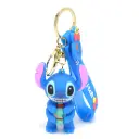 Curious Stitch Figure Keychain with Toy/Object | Disney Lilo & Stitch Accessory with Blue Logo Strap Key Ring