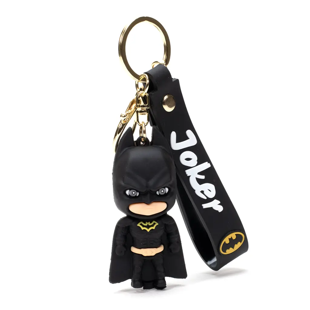 Batman Figure Keychain with Joker Logo Strap | DC Comics Superhero Accessory & Bell Charm | Dark Knight Collectible