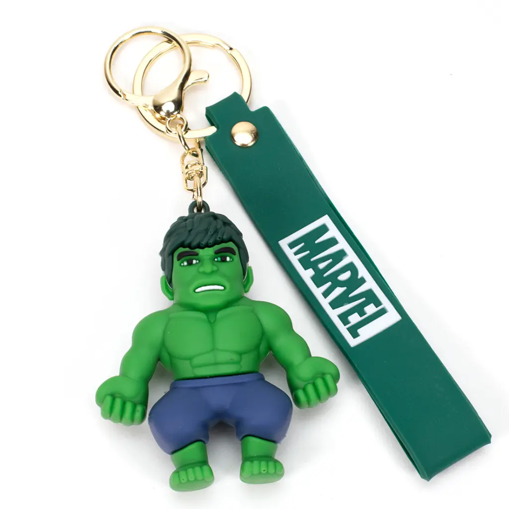 Incredible Hulk Smash Figure Keychain | Marvel Logo Silicone Strap | Green Avenger Collectible Key Holder