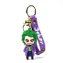 Purple Joker Figurine Keychain | Green Hair Clown Prince Accessory with Batman Logo Strap | Comic Book Fan Gift
