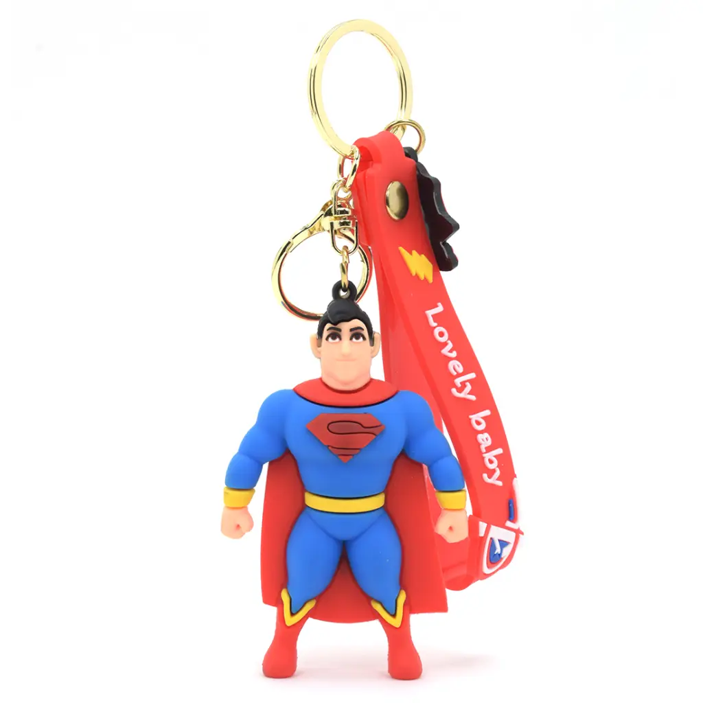 Classic Superman Figure Keychain with Red Cape | Superhero Accessory on Vibrant Wrist Strap | Comic Book Fan Gift