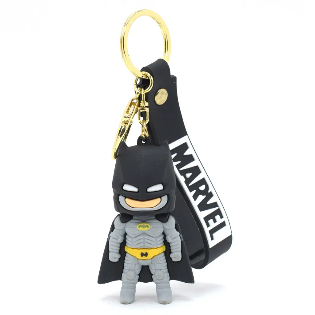 [Silver Fat Batman] Grey & Black Batman Figure Keychain | Superhero Logo Wrist Strap | Comic Book Fan Key Holder