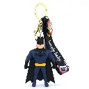 Classic Batman Figure Keychain with Yellow Utility Belt | Superhero Accessory on Black Logo Strap | Comic Book Fan Gift
