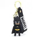 Black Batman Figure Keychain with Yellow Utility Belt | DC Comics Superhero Accessory & Logo Wrist Strap | Dark Knight Collectible