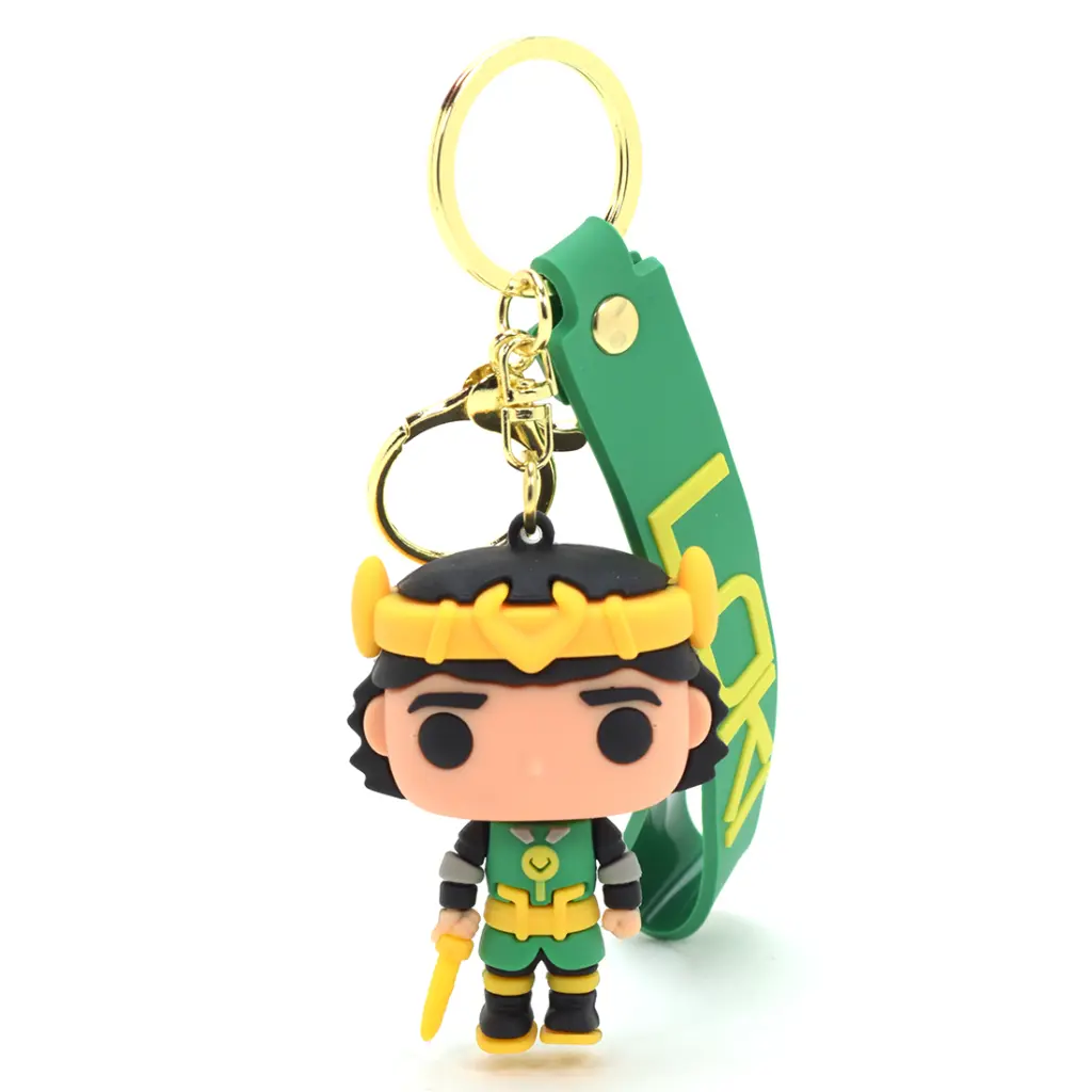 Kid Loki Figure Key Ring with Green Horned Headdress | Marvel TVA Series Silicone Strap Accessory | God of Mischief Gift