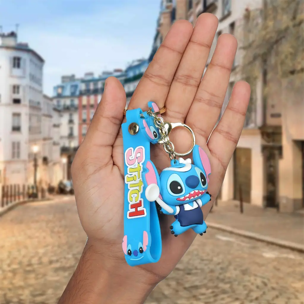 Stitch Sports/Baseball Keychain in Jersey Uniform | Disney Lilo & Stitch Figure on Blue Logo Strap | Active Alien Key Ring