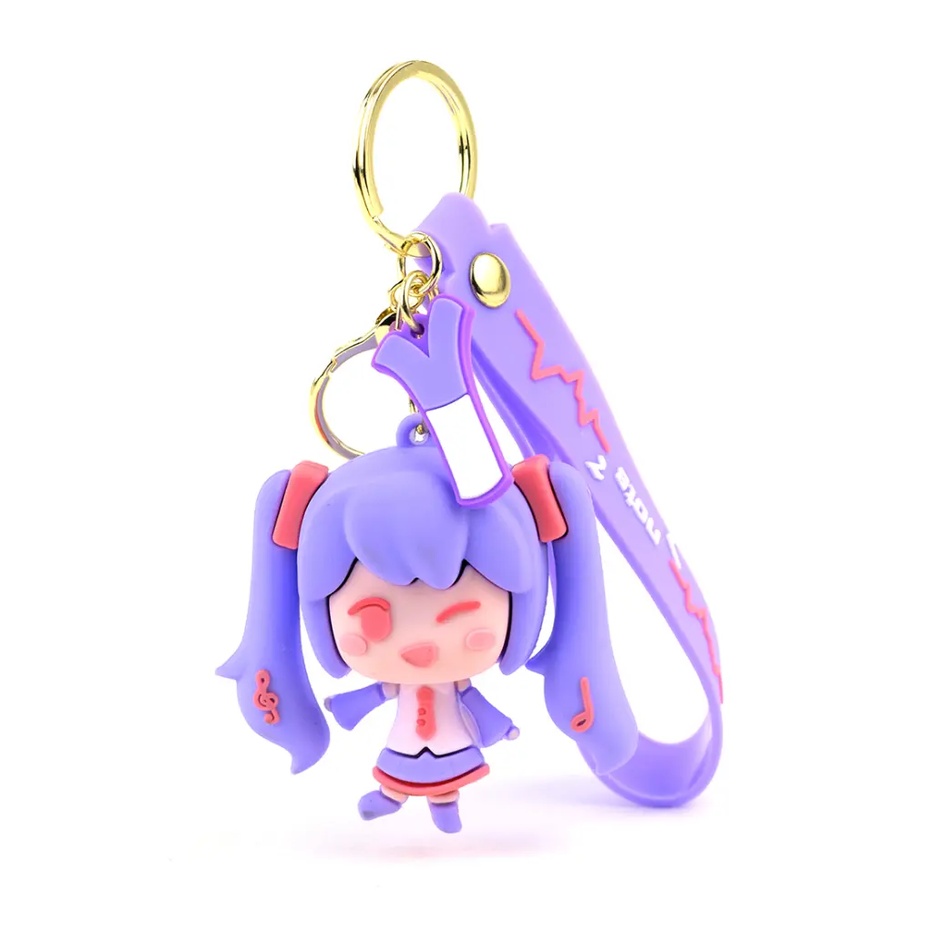[Purple Fat Girl 3d keychain] Purple Vocaloid Style Keychain - Anime Music Note Figure with Pigtails | Cute Logo Strap Accessory Key Ring