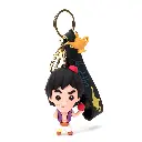 Aladdin Figure Keychain with Magic Lamp Charm | Disney Classic Movie Accessory on Black Logo Strap | Arabian Nights Key Ring