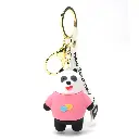 Cute Panda Keychain in Pink Sweater | Winking Animal Figure with Heart Decal & Wrist Strap | Kawaii Accessory Key Ring