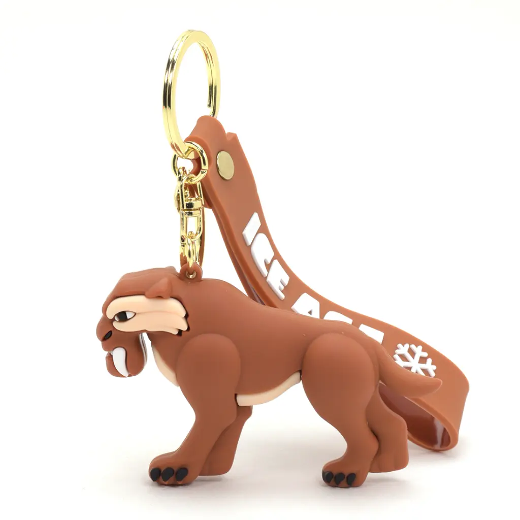 [Ice Age Tiger 3d keychain] Diego Saber-Tooth Cat Keychain - Ice Age Movie Figure Accessory on Logo Wrist Strap | Smilodon Collectible Key Ring