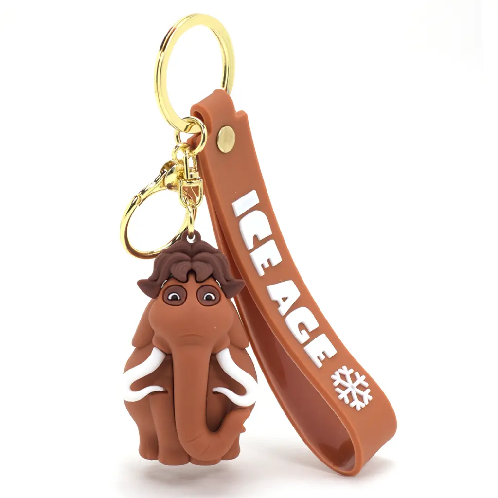[Ice Age Elephant 3D keychain] Manny Mammoth Figure Keychain - Ice Age Movie Character Accessory on Logo Wrist Strap | Herd Leader Collectible Key Ring