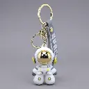 Silver Astronaut Space Suit Keychain - 3D Spaceman Figure with Gold Visor | "SPACE" Logo Wrist Strap | Sci-Fi Accessory