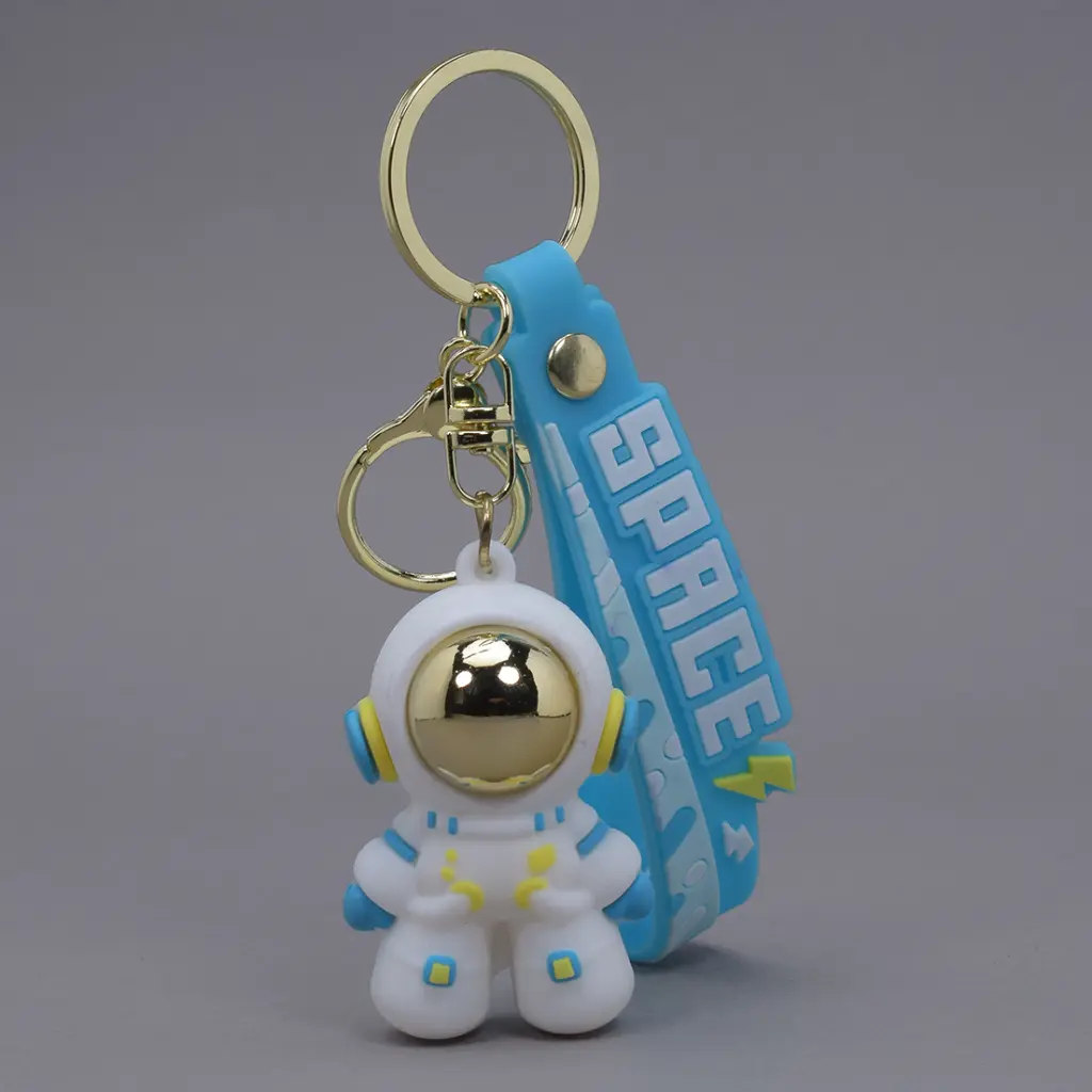 Blue Astronaut Space Suit Keychain - 3D Spaceman Figure with Gold Visor | "SPACE" Logo Wrist Strap | Sci-Fi Accessory