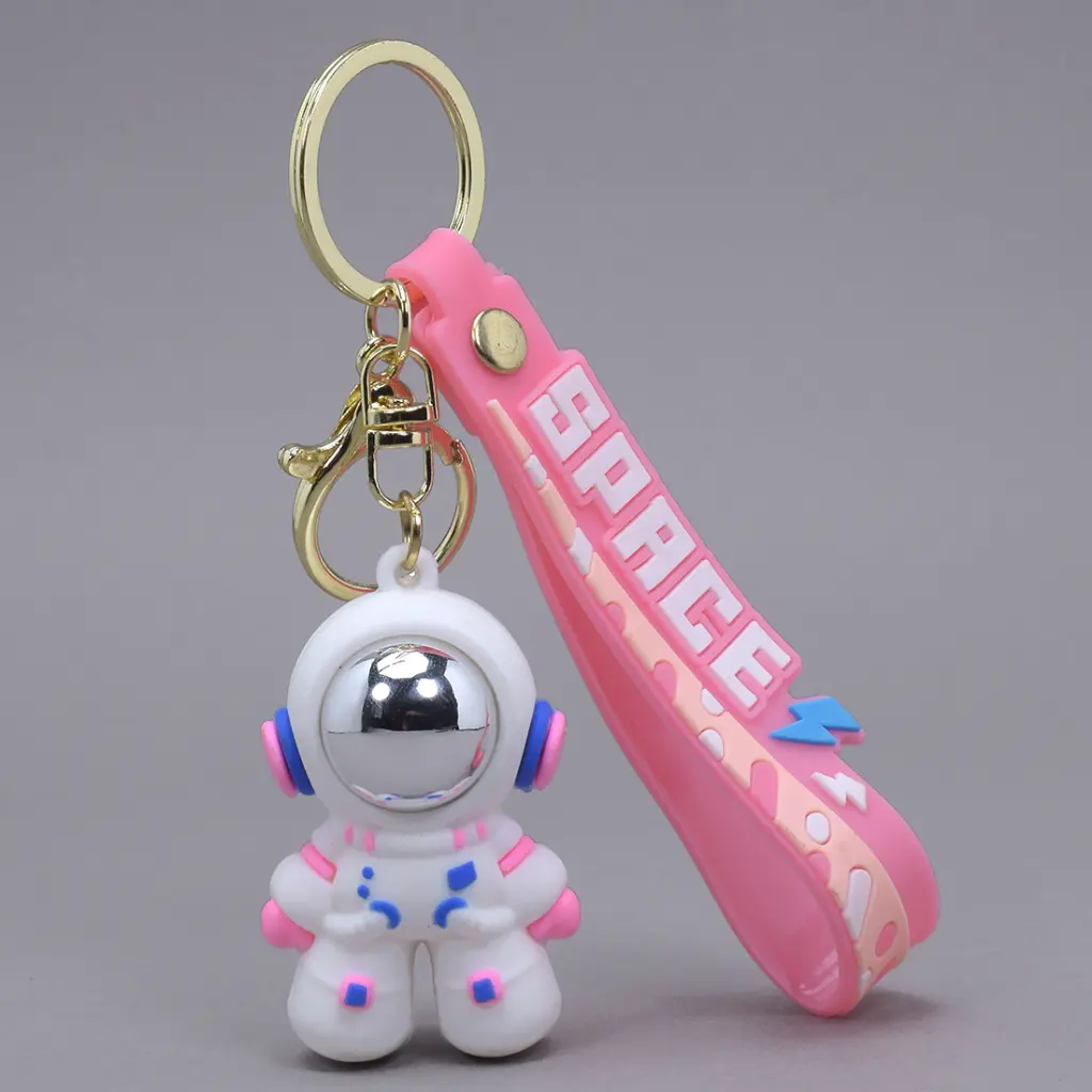 Pink Astronaut Space Suit Keychain - 3D Spaceman Figure with Gold Visor | "SPACE" Logo Wrist Strap | Sci-Fi Accessory