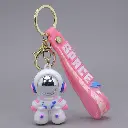 Pink Astronaut Space Suit Keychain - 3D Spaceman Figure with Gold Visor | "SPACE" Logo Wrist Strap | Sci-Fi Accessory