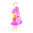 Barbie Doll With Glass Figure Keychain in Pink Dress | Glamour Accessory with Logo Wrist Strap | Fashion Icon Key Ring Gift