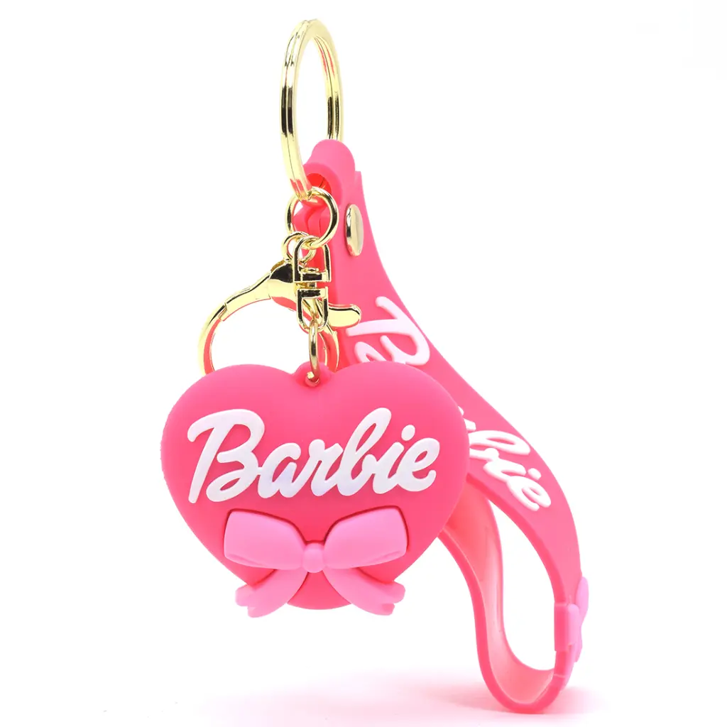 Barbie Heart Keychain with Bow Detail | Pink Logo Wrist Strap Accessory | Fashion Icon Collectible Key Ring Gift