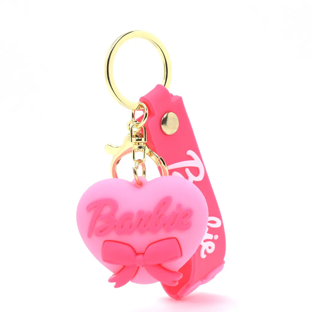 Barbie Light Heart Keychain with Bow Detail | Pink Logo Wrist Strap Accessory | Fashion Icon Collectible Key Ring Gift