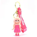 Barbie Doll Figure Keychain in Pink Dress | Blonde Fashion Icon Accessory with Logo Wrist Strap | Glam Key Ring Gift