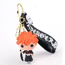 Ichigo Kurosaki Shinigami Keychain - Bleach Anime Figure with Zanpakuto | Skull Charm Accessory & Black Logo Strap