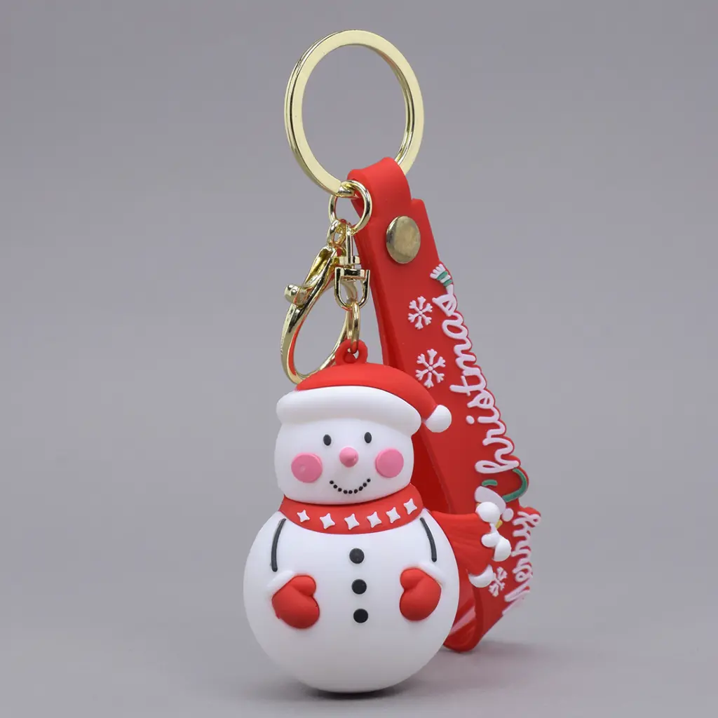 Snowman Figure Keychain with Santa Hat | Merry Christmas Logo Strap Accessory | Festive Holiday Gift & Key Ring Charm