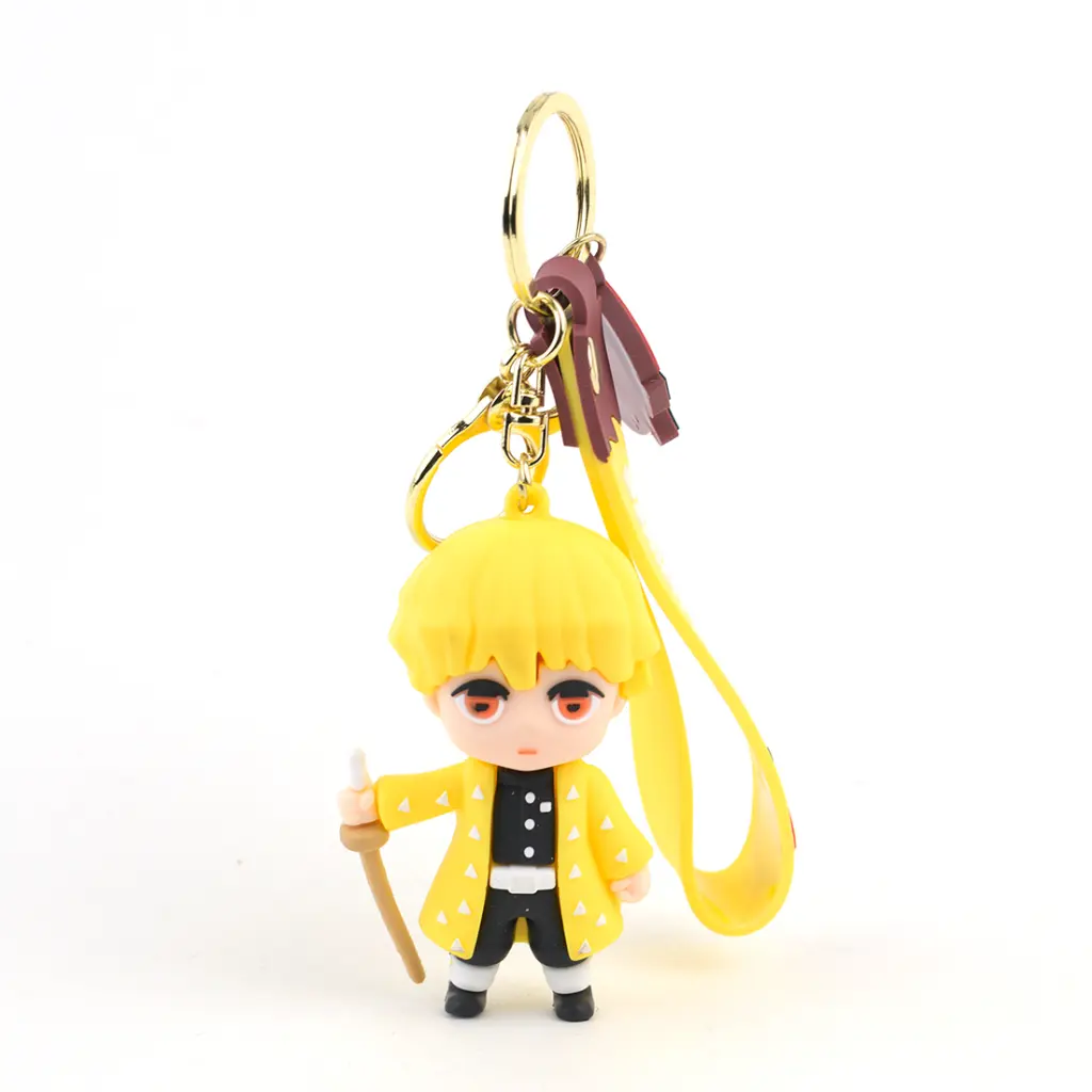 Yellow Zenitsu Agatsuma Figure Keychain - Demon Slayer Anime Accessory with Yellow Logo Strap | Thunder Breather Collectible