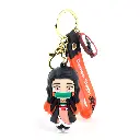 Orange Nezuko Kamado Figure Keychain - Demon Slayer Anime Accessory with Bamboo Muzzle | Orange Logo Strap Collectible