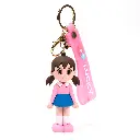 Shizuka Stand Minamoto Figure Keychain - Doraemon Anime Character with "LUCKY" Pink Strap | Manga Collectible Accessory