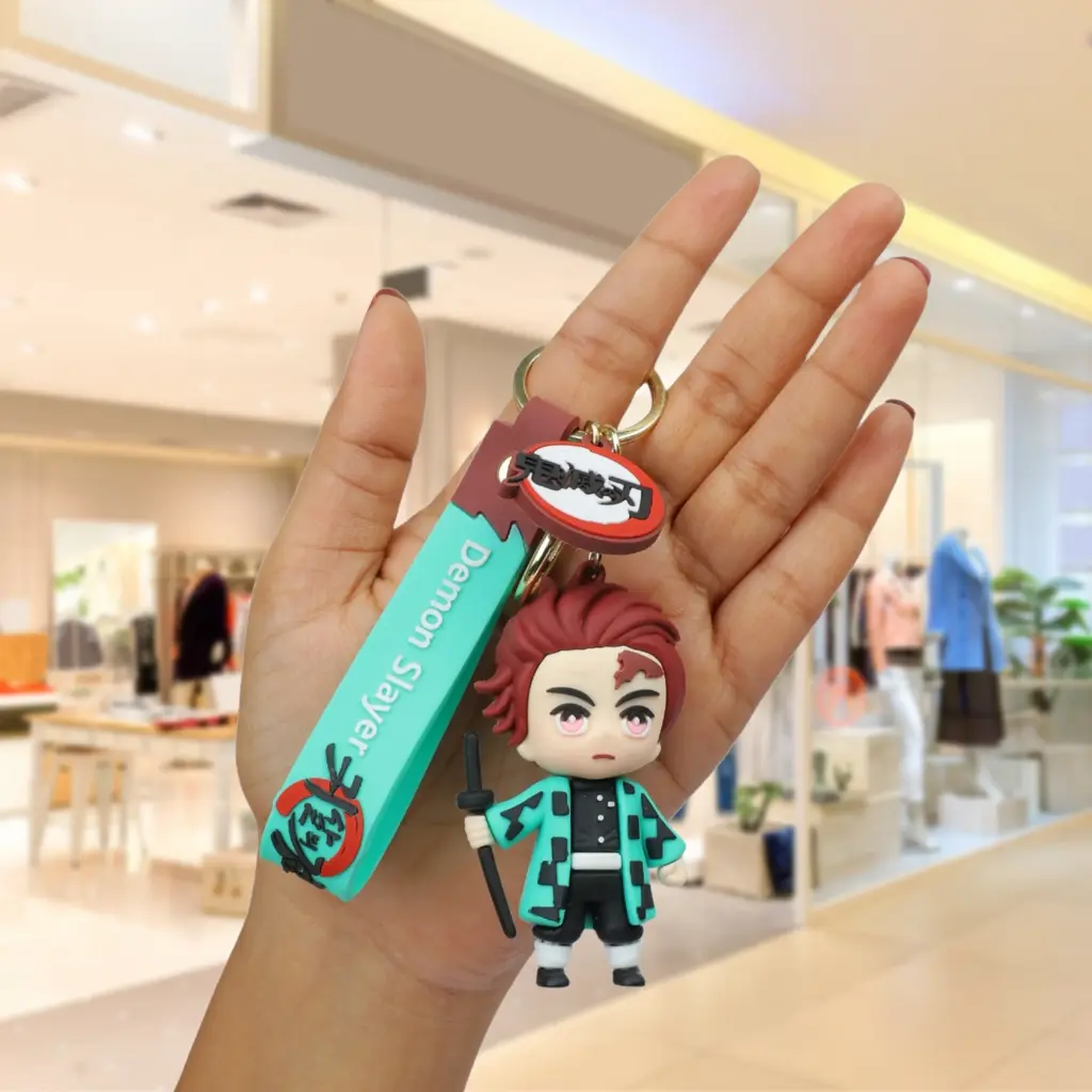 Fat Tanjiro Kamado Figure Keychain - Demon Slayer Anime Accessory with Haori Pattern | Teal Logo Strap Collectible