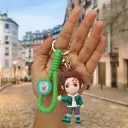 Tanjiro New Style Kamado Streetwear Keychain - Demon Slayer Anime Figure with Checkered Hoodie | Green Braided Strap Collectible