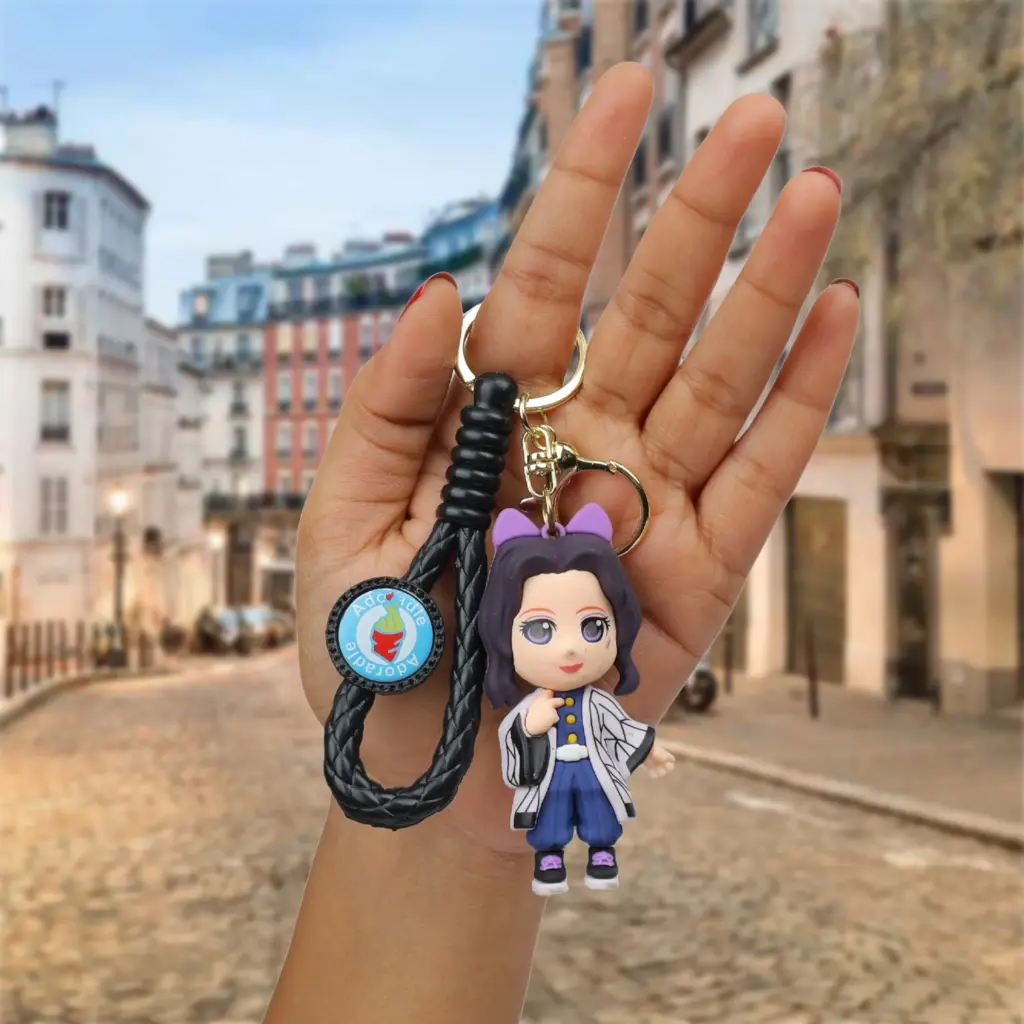 Shinobu Kocho New style Figure Keychain - Demon Slayer Anime Insect Hashira Accessory on Black Braided Strap | Collectible Key Ring