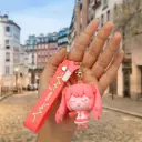 Red fat Girl Vocaloid Style Keychain - Anime Music Note Figure with Pigtails | Red/Coral Logo Strap Accessory Key Ring